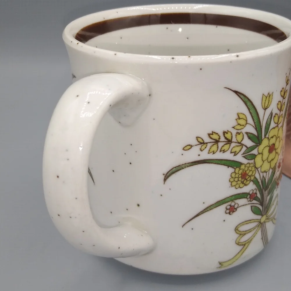 Speckled Glaze Flower Bouquet Coffee Mug 1970s Vintage